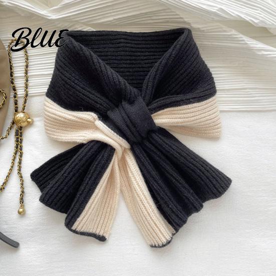 Fashionable Color Block Neck Gaiter Knitted Warmer Scarf for Women Winter Cold Weather Windproof Gaiter Convenient Buckle Contrast Shawl Collar,