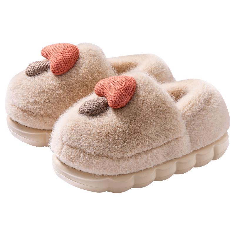 Women's Winter Warm Plush Mushroom Slippers - Cute, Thick Bottom, Furry Baotou Cotton for Couples