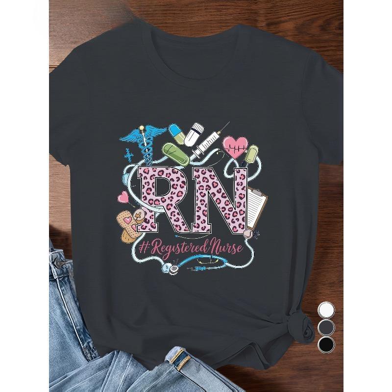 Women's " Registered Nurse #registerednurses" Graphic Tee - Casual & Sporty, Breathable Polyester, Short Sleeve, Round Neck - Machine Washable,