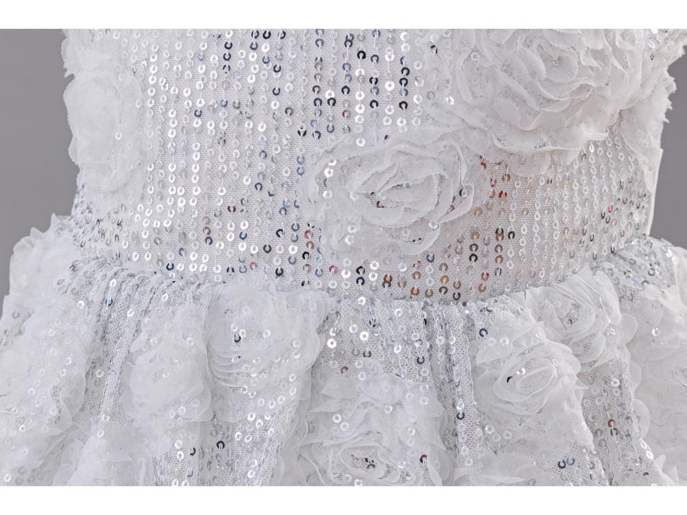 Funkelndes Prinzessinnen-Hochzeits- und Auftrittskleid für Mädchen mit flauschigem Rock für ältere Kinder