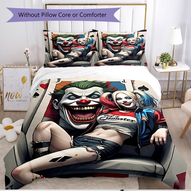 3pcs Duvet Cover Set (1*Duvet Cover + 2*Pillowcase, Without Core), Harley Quinn Joker Print Soft All‑Season Bedding Set, Home Bedroom Decor Gift