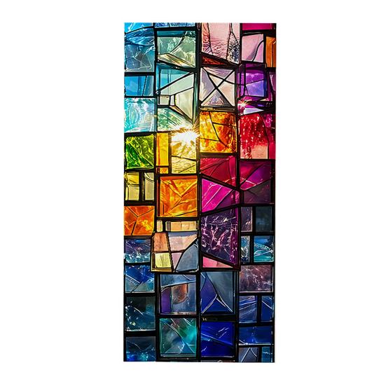 Static Cling Window Film, Full Blackout, Colorful Geometric Privacy UV Blocking, Reusable Heat Insulation Window Sticker for Home Office