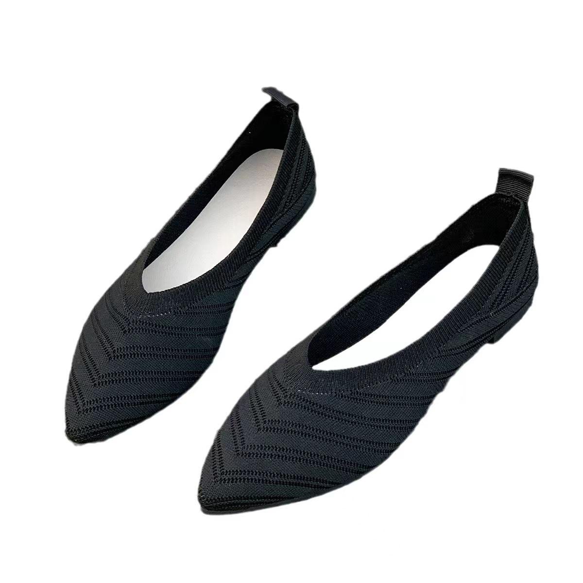 

Женские туфли на плоской подошве с острым носком, однотонные вязаные туфли без шнуровки, повседневные дышащие балетки на плоской подошве, женские туфли на плоской подошве, женские лоферы 35 чёрный