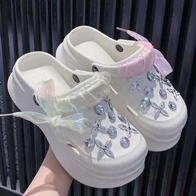 Fashion Crystal Clogs for Women Summer 2025 Big Rhinestone Chunky Platform Sandals Woman Thick Bottom Soft Eva Heels Slippers Shoes
