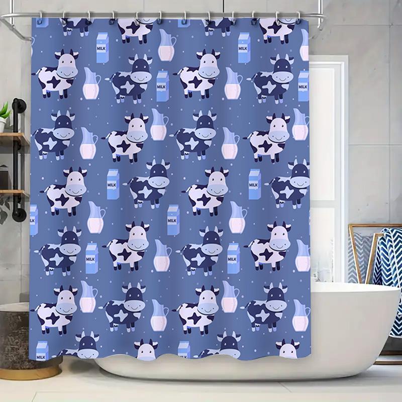 

Animal Print Shower Curtain Fabric Waterproof Home Bathroom Decor Blue Cow Milk Pattern Single Panel 72X84In (180*213Cm) W60H190(CM)-1 Pcs