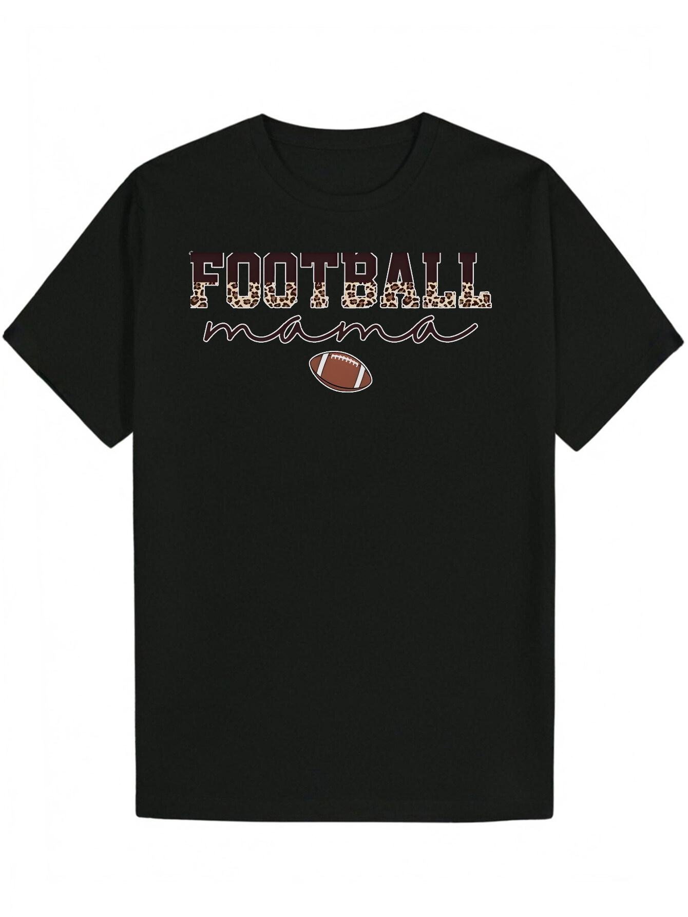Crew Neck Polyester T-shirt with Football Mama Graphic Print M