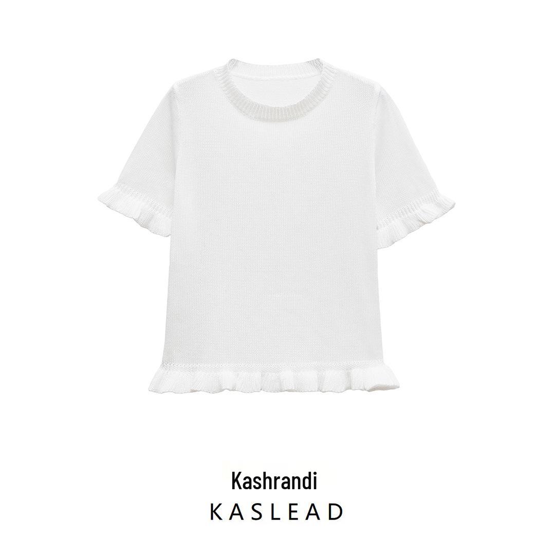 

Spring 2025 Women s European & American Style Versatile Ruffle Knit Top Large