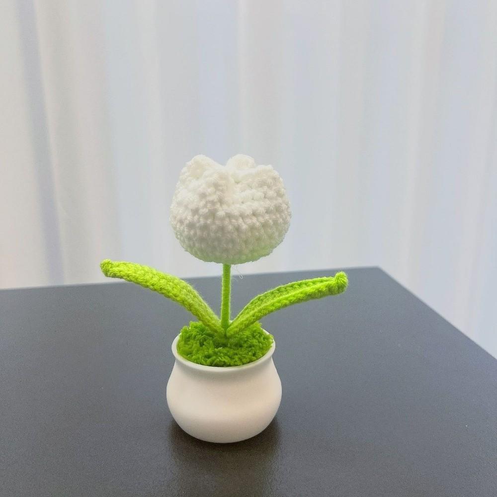 DIY Handmade Knitted Flowers Woolen Handcrafted Bonsai New Tulips Crochet Flower Potted  Home Decor