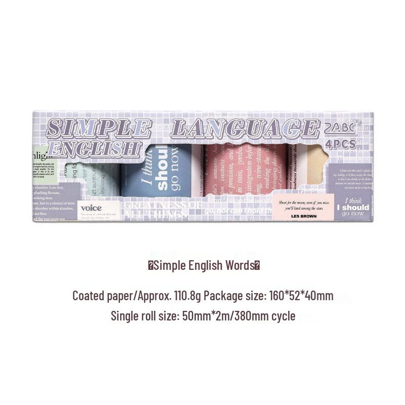 ZABC Die-Cut Boxed Tape: English Text Collage Theme - 4 Rolls Collection