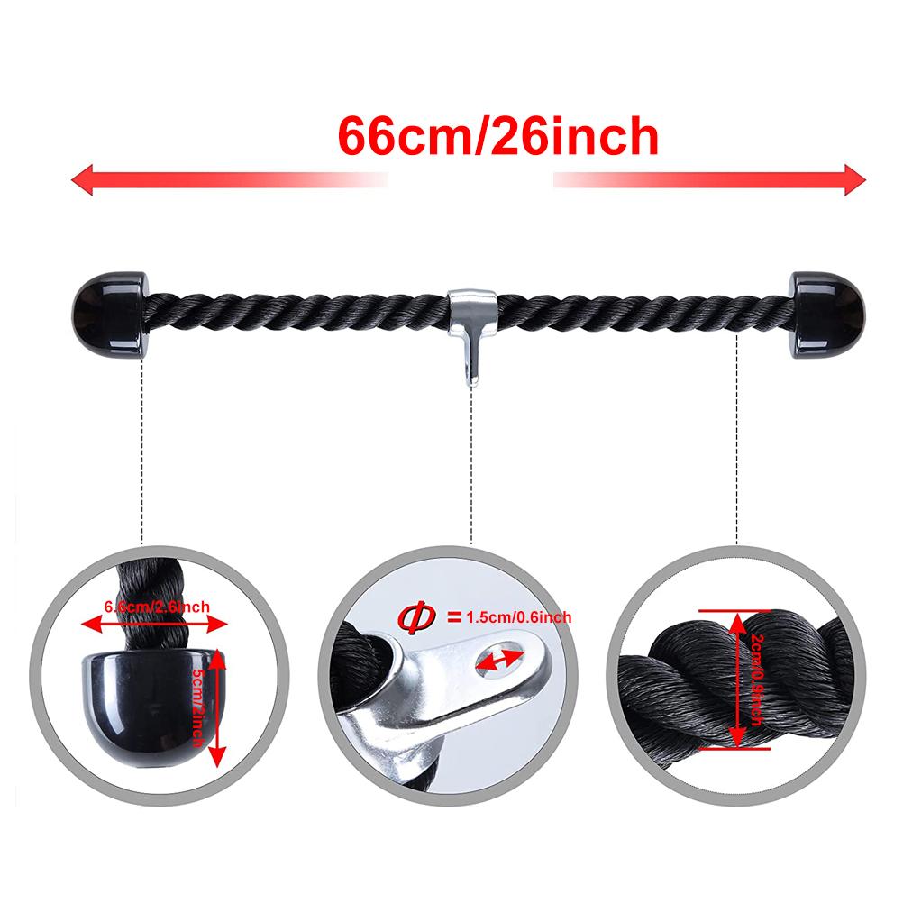 4 Pcs Nylon Triceps Rope and Chrome Rowing Parallel Grip with Carabiner Set Rowing High Pull Down Back Training Accessories