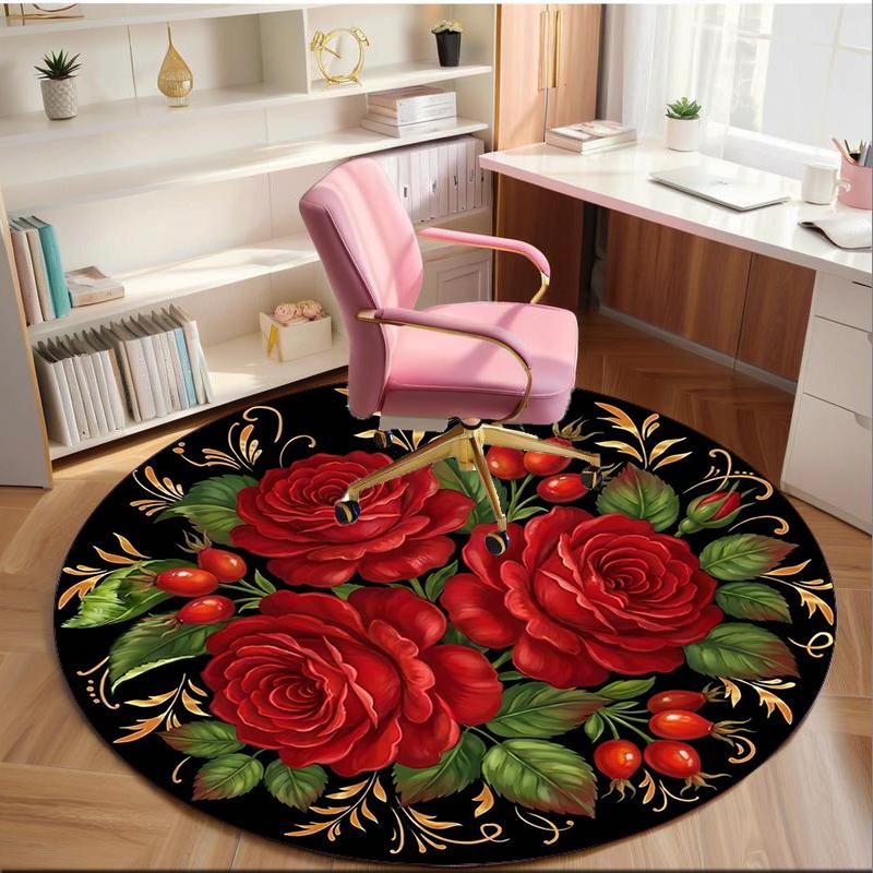 Roses And Berries Design round carpet Chair cushion Round Entryway Rug, Soft Round Rugs for Living Room, Bedroom, Circle Carpet decor gifts