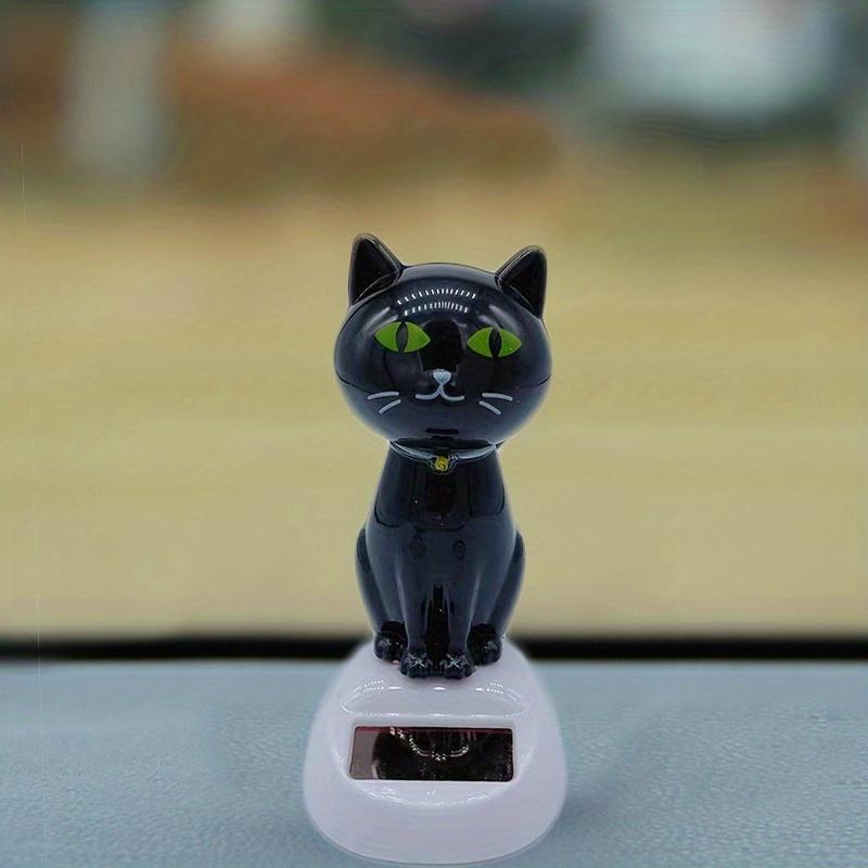 Car Decoration Solar Energy Decoration Shaking Head Doll Cartoon Cat Shape Decoration Gift Creative Interior Automotive Products Black