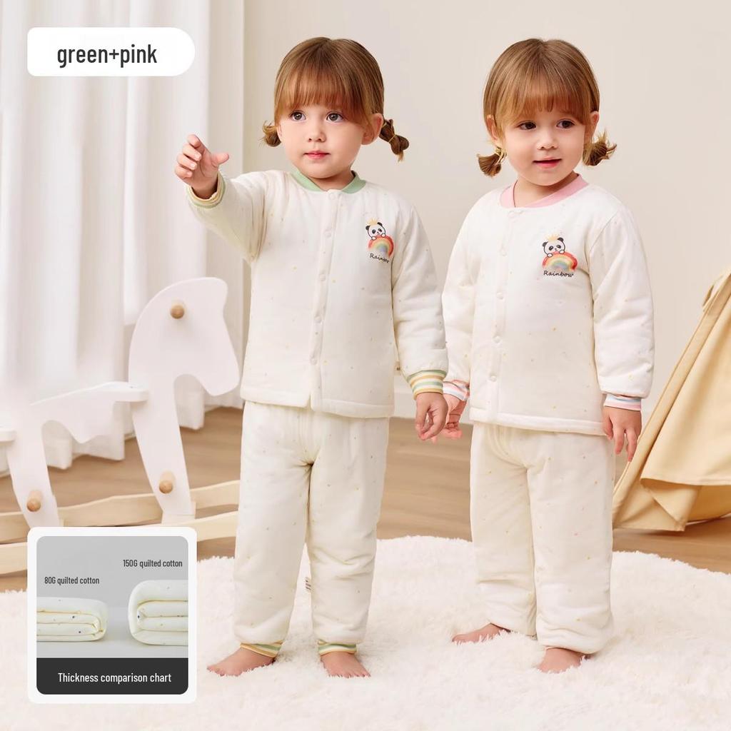 Jingqi Pikowany Bawełniany Dziecięcy Zestaw Piżamowy z Wysokim Stanem i Ochroną Brzuszka - Ciepła, Regulująca Temperaturę Odzież Domowa na Jesień i Zimę