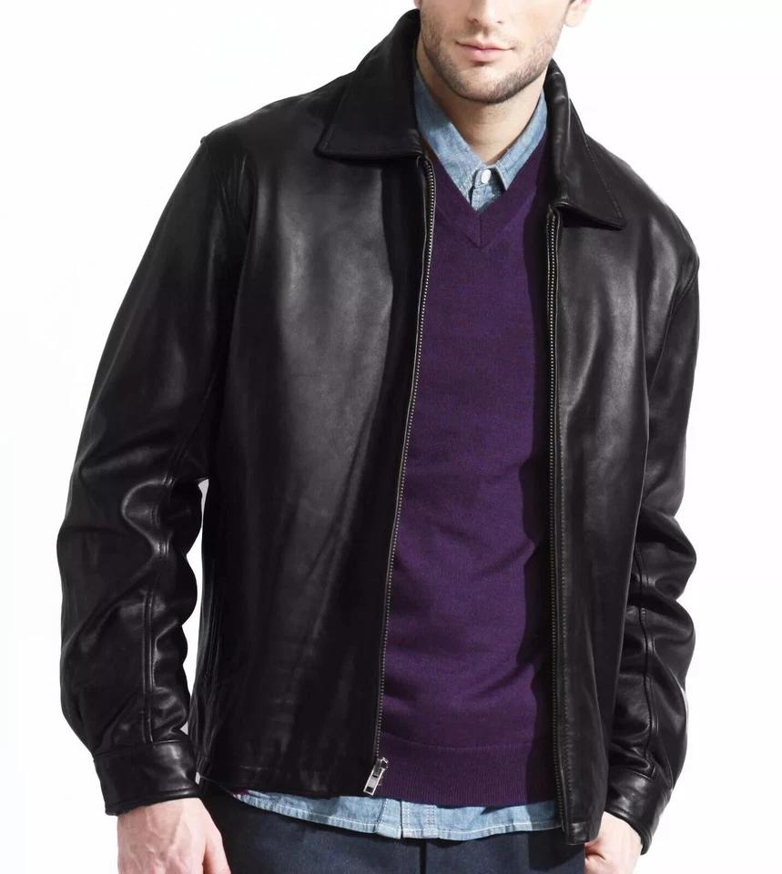 

Мотоциклетная Стильная Черная Натуральная Кожа Ягненка Мужская Кожаная Куртка Ручной Работы Байкер Мягкая 3XL чёрный