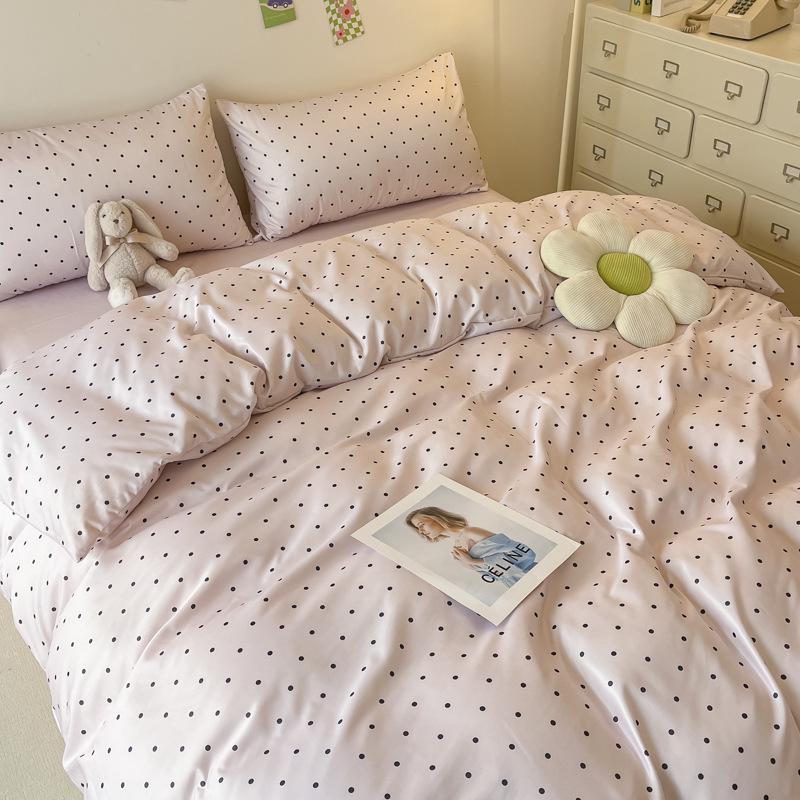 Summer Fresh Ice Silk 4-Piece Set: Student Duvet Cover, Bed Skirt, Simple Print