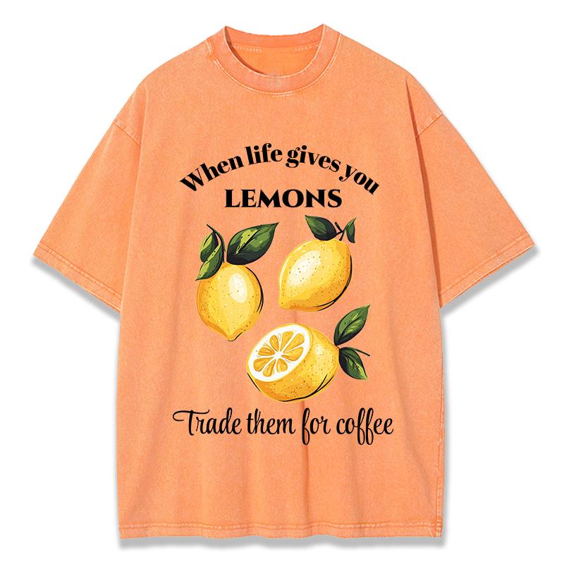 When Life Gives You Lemons Print Washed T Shirt Women Cotton Streetwear Distressed ONeck Comfortable Tops Summer Womans Clothes
