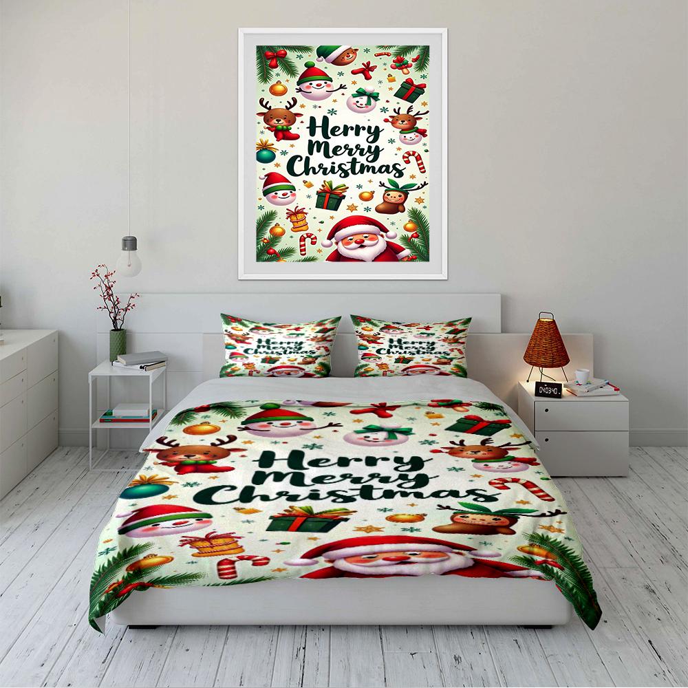 Christmas Bedding Set with Santa & Reindeer Bedding set (1 duvet cover, 2 pillowcases, duvet not included)