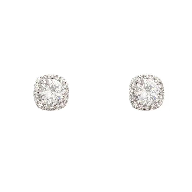 Micro-Inlaid Super Shiny Square Diamond Earrings For Women Simple And Cool Style Earrings