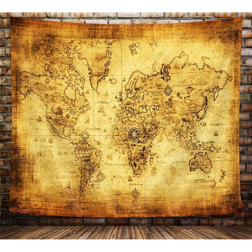 Vintage World Map Wall Tapestry 75x100