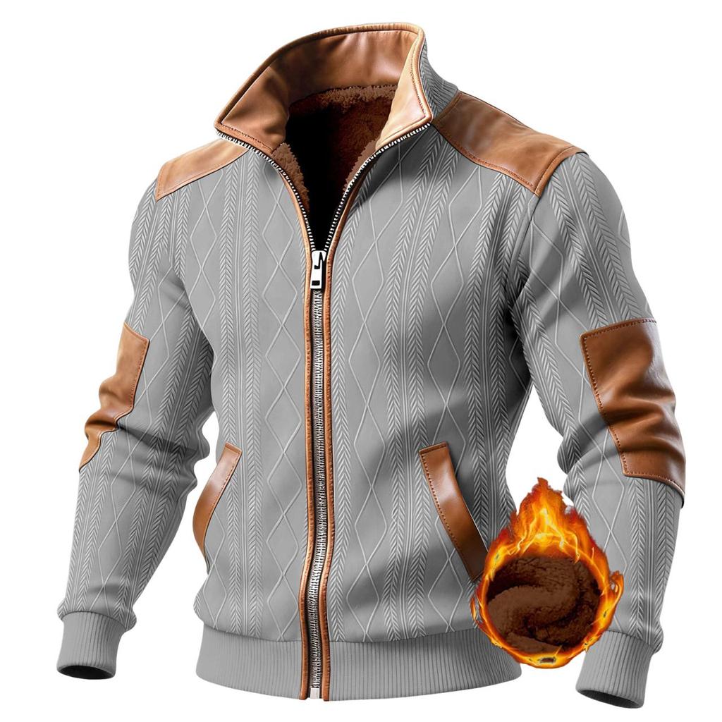 Herren Strickjacke mit durchgehendem Reißverschluss, lässiger Strick, Stehkragen, Slim Fit, Colorblock, Herbst Winter
