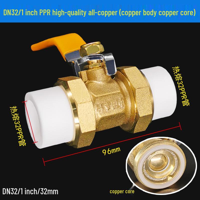 All-Copper PPR Double Union Ball Valve for Hot Melt Pipe - 20mm, 25mm, 32mm (1/2", 3/4", 1")