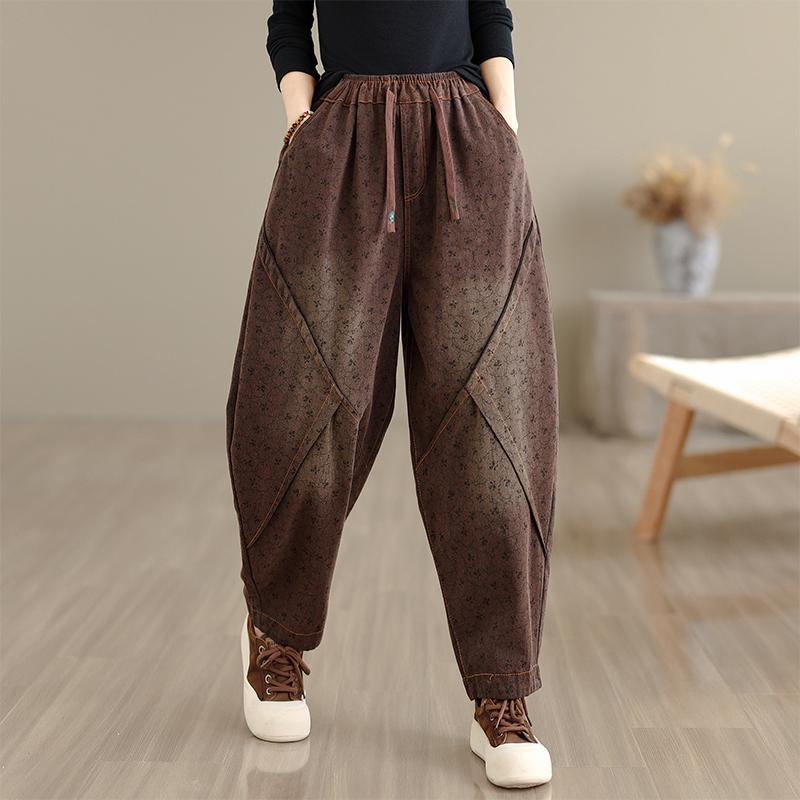 DIMANAF 2025 New Autumn Plus Size Women Jeans Vintage Elastic Waist Denim Pants Loose Trousers Big Size Casual Cotton
