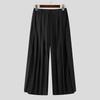 INCERUN Men Solid Color Zipper Waist Pleated Layers Casual Wide Legs Pants Trousers