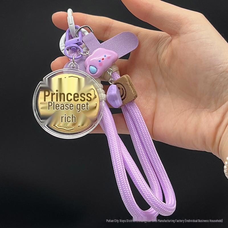 Gold Coin Princess Pendant: Cute 3D Cartoon Lanyard & Keychain Decoration