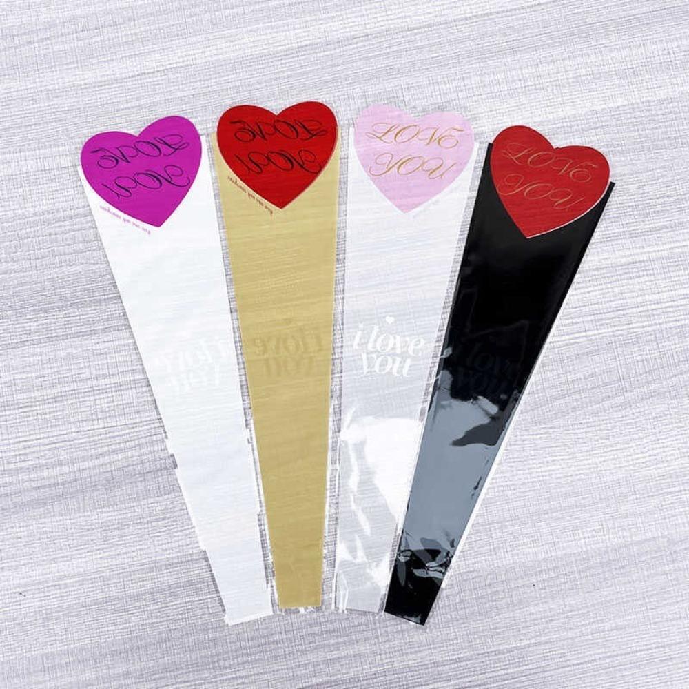 50pcs Single Flower Flower Packaging Bag Heart Shape Rose Packing Sleeve Bag  Valentine's Day