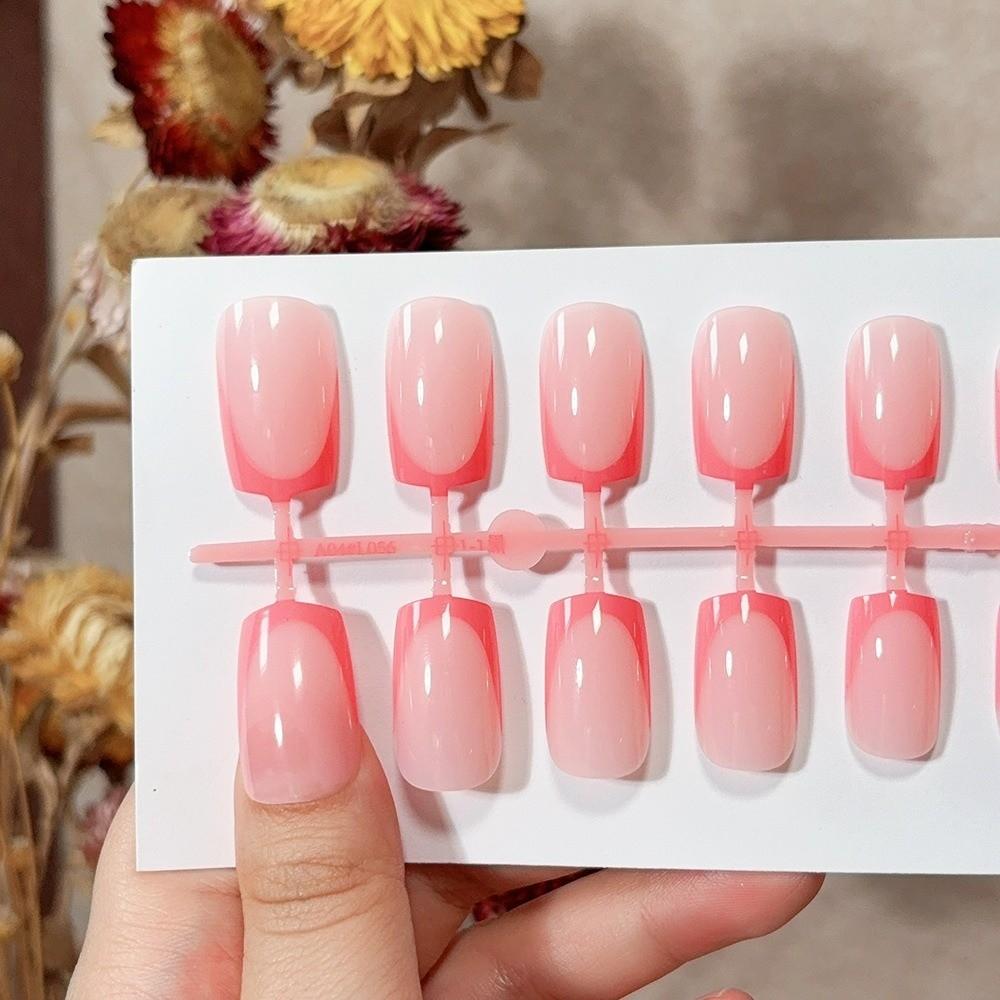 30Pcs Medium Length Press On Nails Nude Pink Fake Nails Simple French Tip Nails For Girl