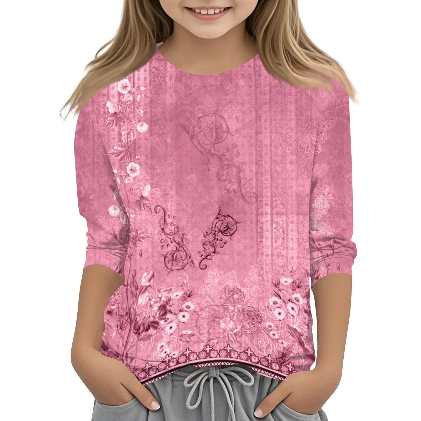 

Children s 3/4 Sleeves Printed O-neck Top Everyday Casual T-shirt 160