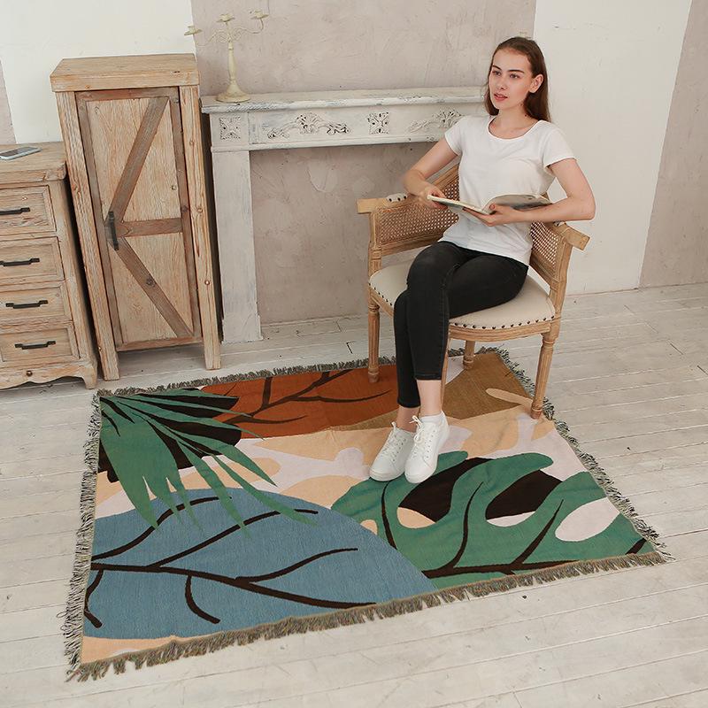 Nordic Colorful Leaf Line Blanket: Sofa Cover & Camping Throw