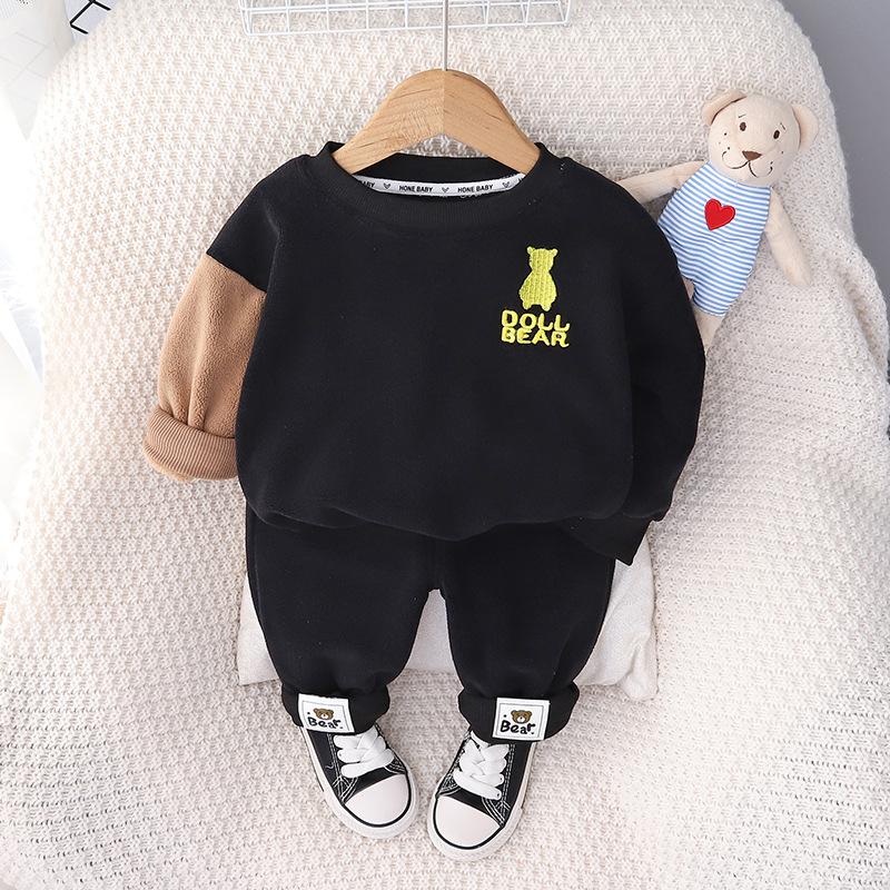 

Костюм для мальчика на весну, свитер New Baby Plus Velvet, детский костюм-двойка из тонкого бархата на осень и зиму 80cm