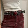 Double Hole Eyelet Grommet Gothic Waistband Trendy PU Leather Waistband Vintage Buckle Waist Belt
