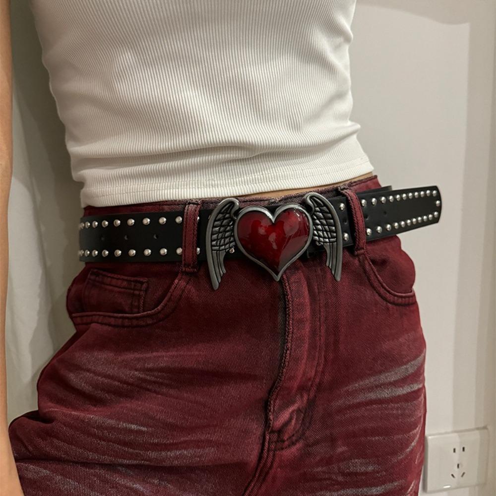Double Hole Eyelet Grommet Gothic Waistband Trendy PU Leather Waistband Vintage Buckle Waist Belt
