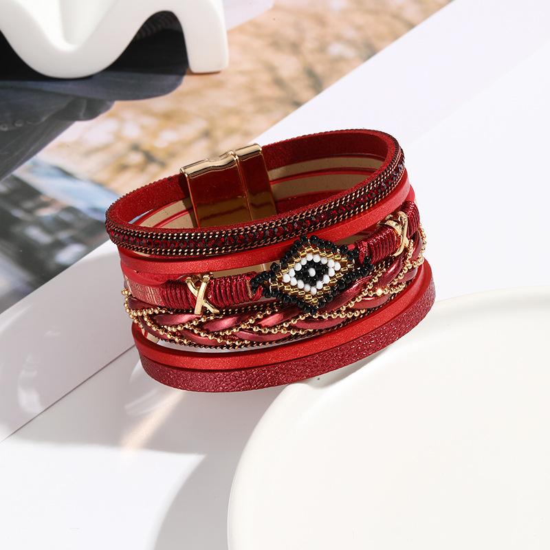 Bohemian Vinatge Cross Blessed Multi-layer Bracelet With Magnetic Clasp For Men and Women Friends Leather Bracelet Jewelry