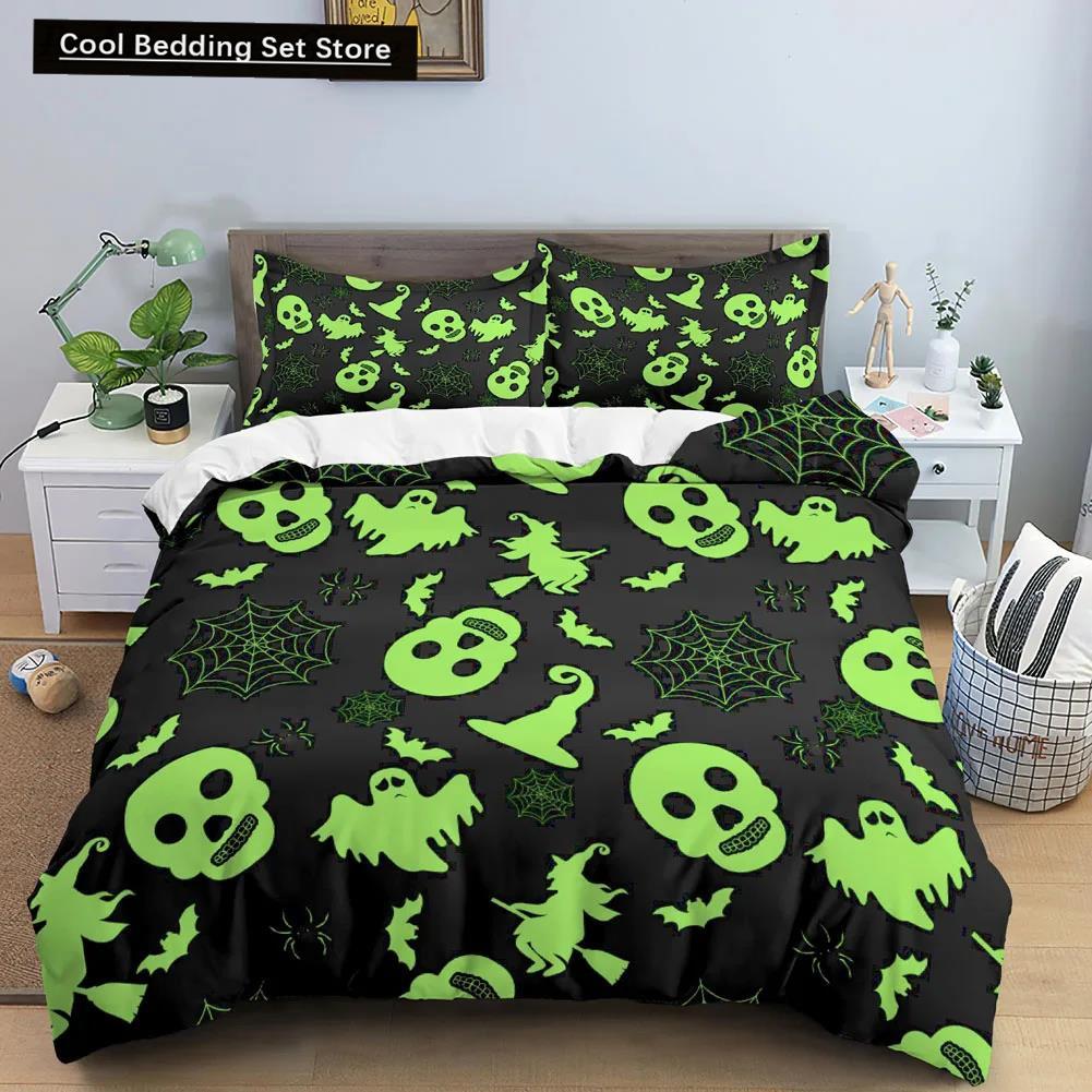3D Skull Bedding Set Halloween Bats Duvet Cover Skull Polyester Comforter Cover Set Double King Queen Kids Polyester Quilt Cover
