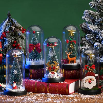 Mini-LED-Weihnachtsbaum-Dekoration mit Glaskuppel, künstliche Weihnachtsbaum-Nachtlicht, Tischdekoration, Weihnachtsgeschenk für Kinder