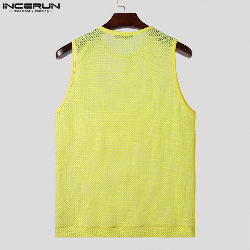 INCERUN Men Sleeveless See Through Hollow Out Beach Vest Tank Topss