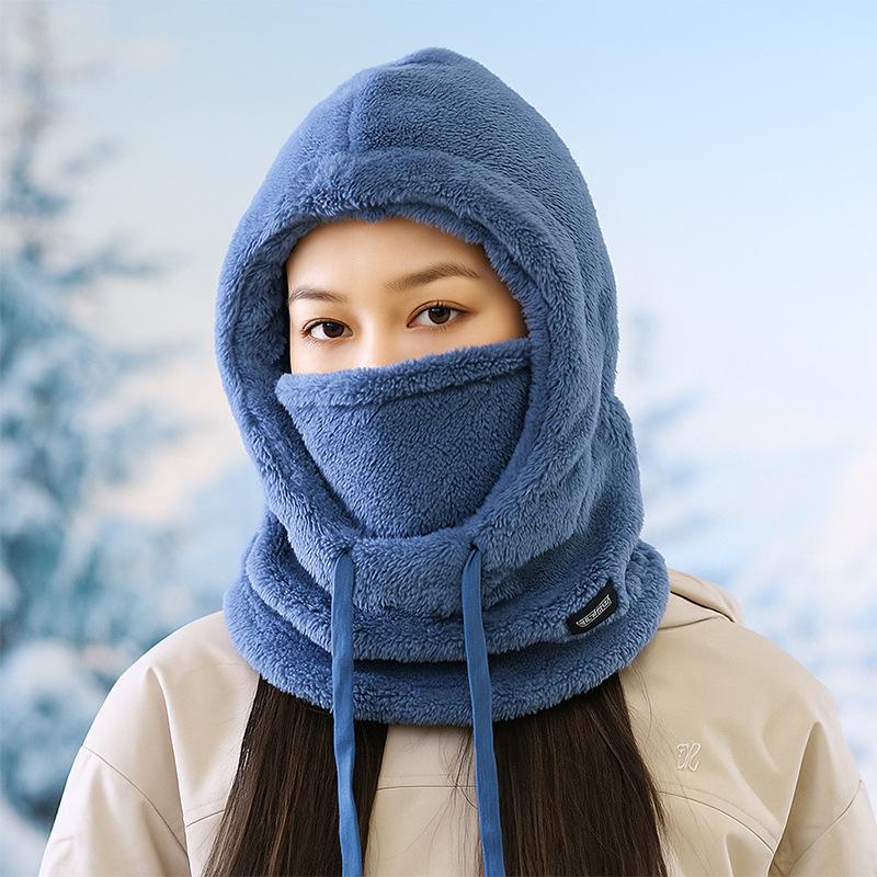 Hat Plush Warm Ear Protection Scarf Integrated Hat Women's Winter Thickened Ski Riding Mask Windproof Pullover Hat Tide