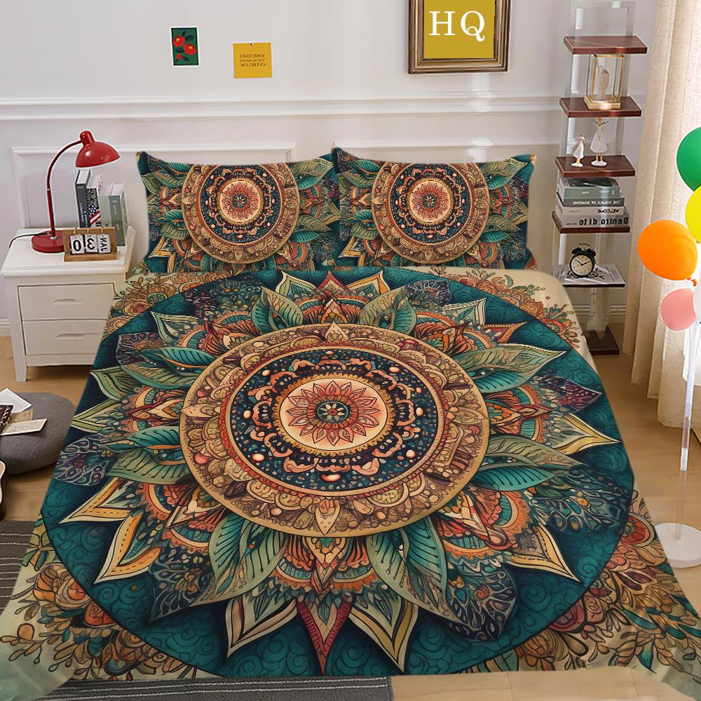 Set cuvertură pilote cu imprimeu Datura Bărbat Femeie Husă de pat Costum Queen Size Poliester Moale Textile pentru Casă