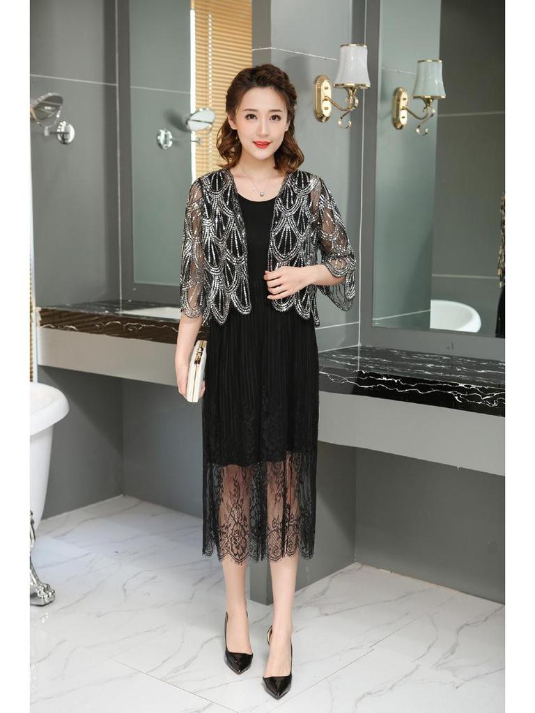 Trendy European & American Mid-Sleeve Sequin Beaded Shawl Jacket for Women