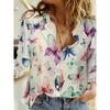 Fall New Butterfly Print Long Sleeve Shirt Colorful Tops Women's Single Breasted Lapel Slim Top Femme Blusas Casual Outfit