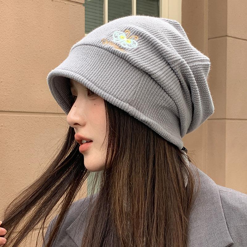 Korean Hat Women's Big Head Wool Knitted Hat Versatile Face Showing Small Pile of Hats Retro Warm Cold Hat