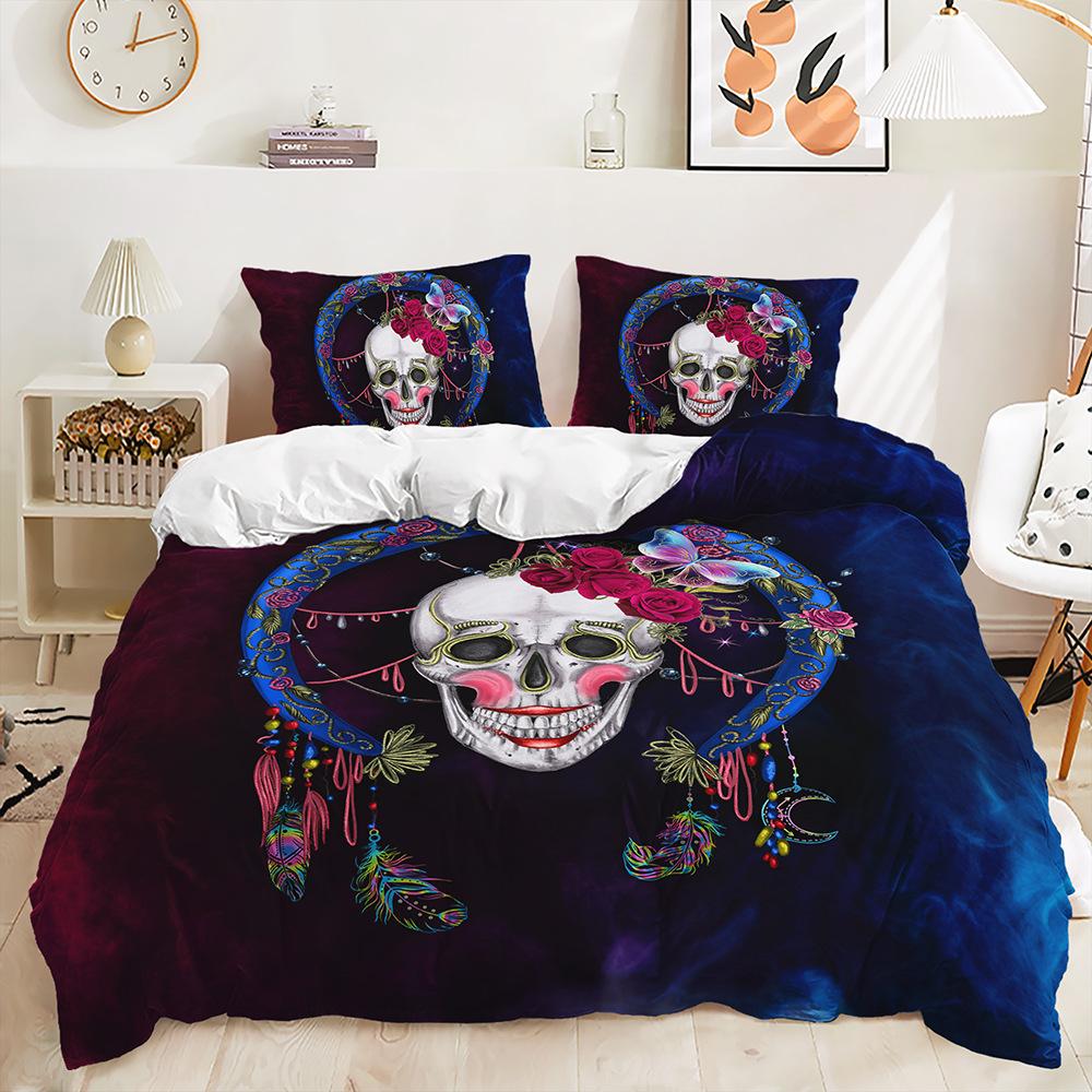 Three-Piece Quilt Cover Gothic Skull Kit Digital Printing Bedding