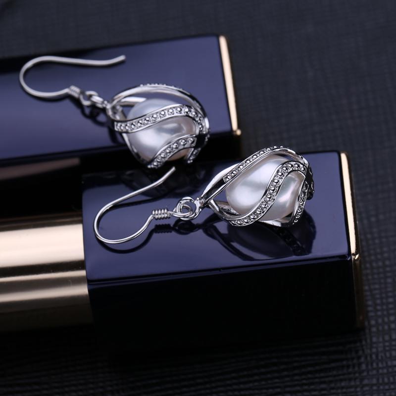 LSOOYH Cage Design Natural Freshwater Pearl Earrings Silver Plate Fashion Long Earrings For Women