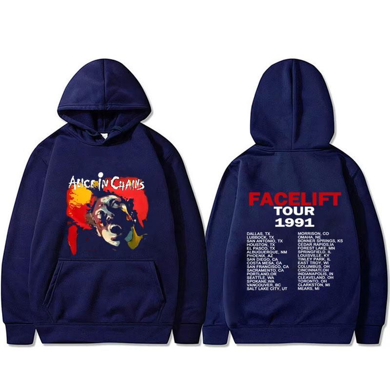 Felpa con cappuccio Alice in Chains Face Lift Tour 1991 Moda Rock Band Uomo Donna Casual Oversize Pullover Unisex Felpa Cotone Cappuccio