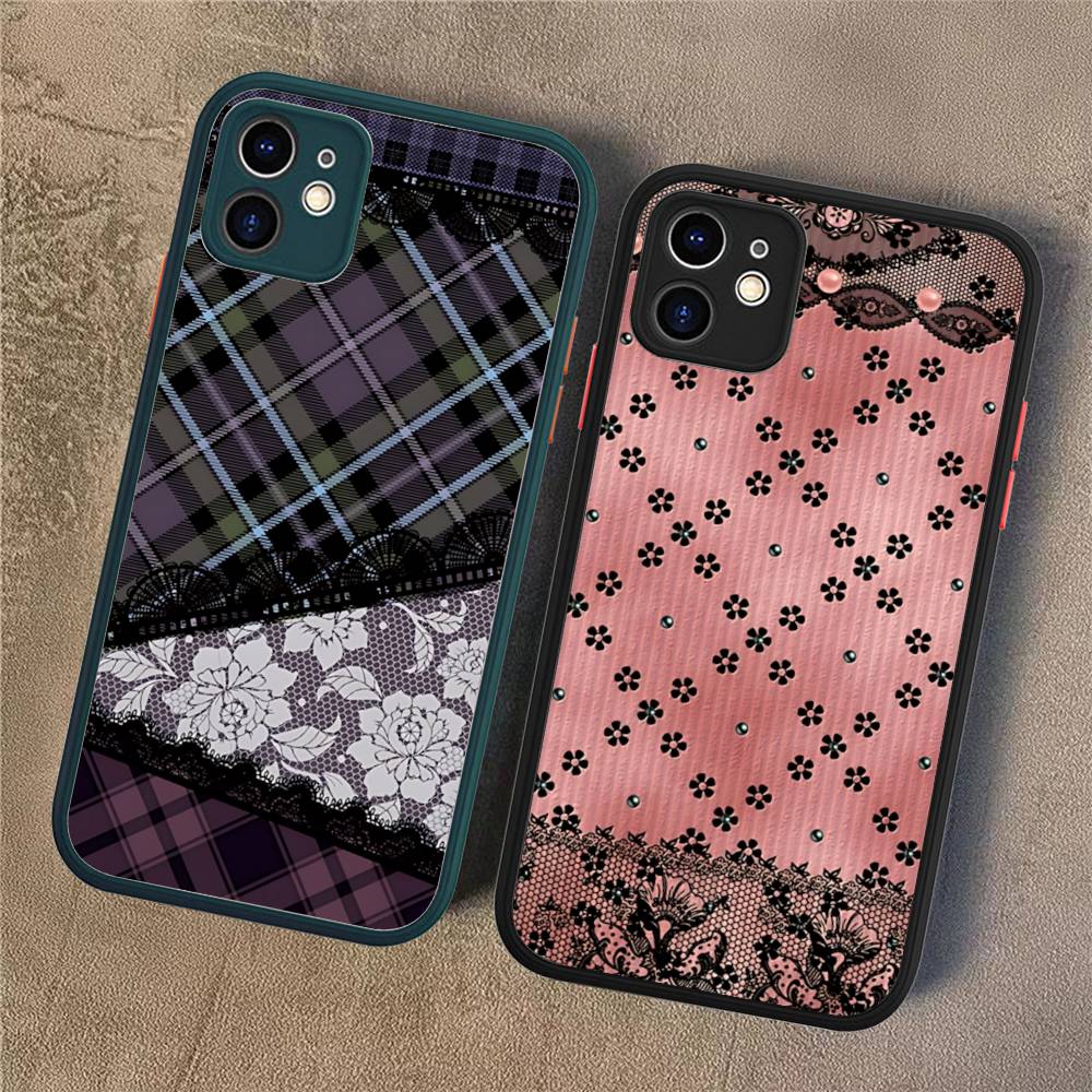 Lace Pattern Phone Cases For IPhone 16 15 14 Plus 13 12 11 Pro Max Matte Oft Bumper Phone Cover