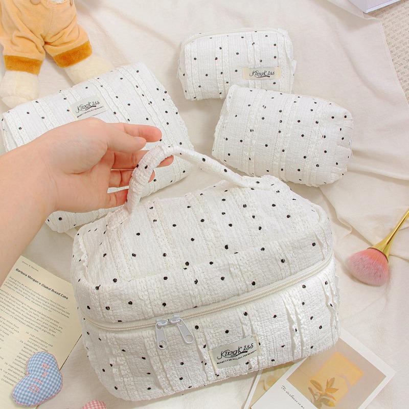 Quilted Dot Makeup Bag for Women Girl Small Large Lipstick Brush Cosmetic Pouch Case Portable Mini Wallet Coin Purse Bags