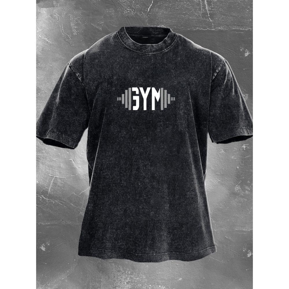 Vintage Washed Oversized GYM T-Shirt Barbell Graphic Workout Shirt Breathable Cotton Fitness Tee Bodybuilding Gym Clothing S